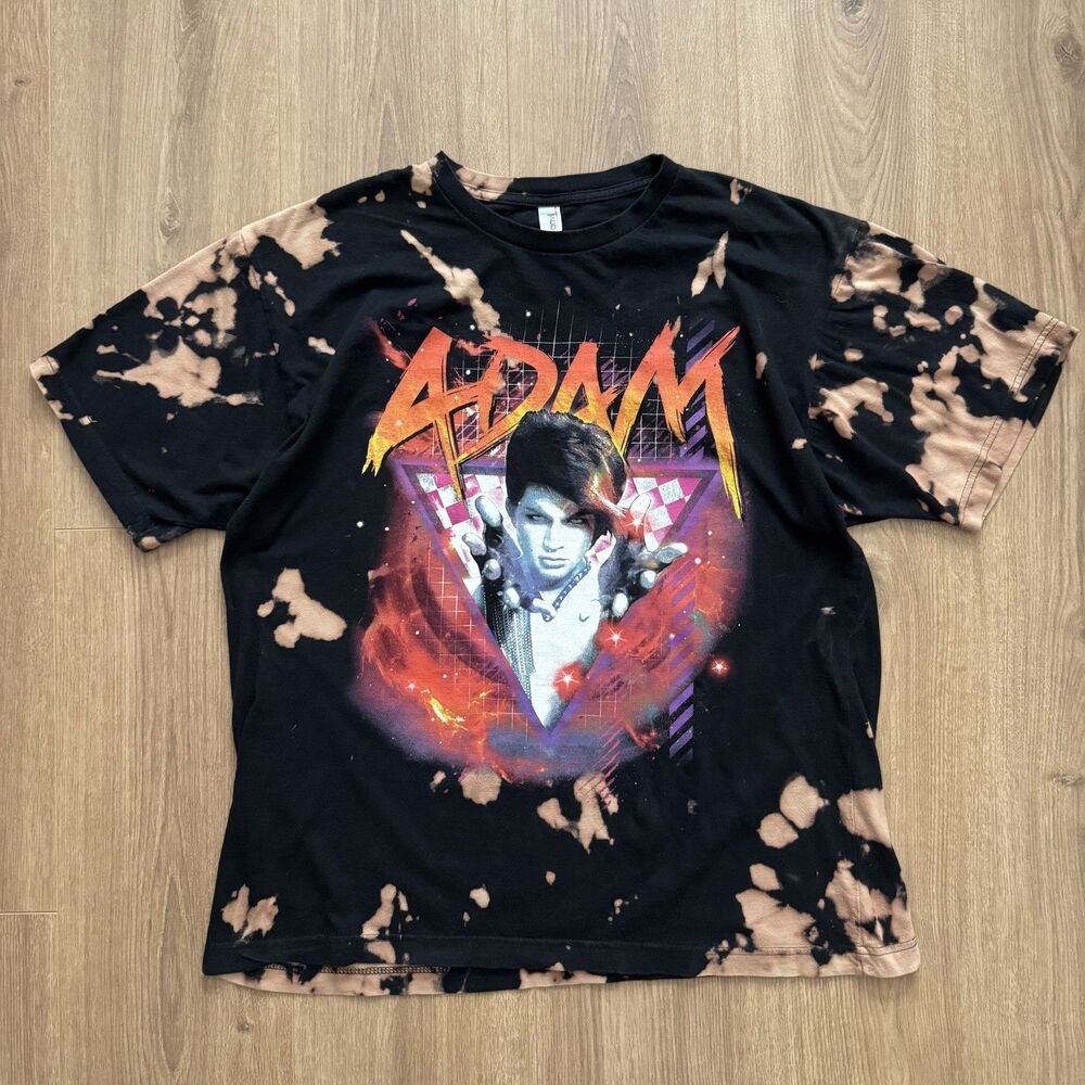 Adam Lambert Glam Nation Tour 2010 Bleached Tie Dye Band T Shirt L Double Sided - Picture 8 of 8